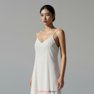 Váy ngủ lụa 2 dây rua dài